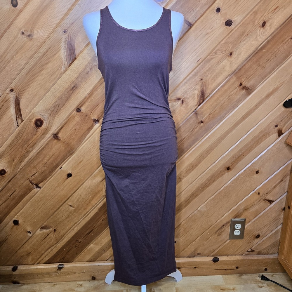 MICHAEL STARS Dress Racerback Midi Purple Bodycon Ruched Sides Soft Sz Small